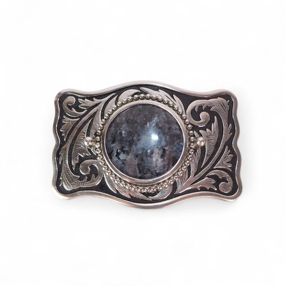 Vintage Unbranded Silverโ/ Blueโ Stone Agate Western Belt Buckle OS